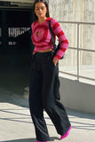 kamames Contrast Color Heart Pattern Cut-out Sweater