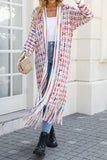 kamames Contrast Fringe Hem Open Front Long Cardigan