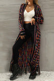 kamames Contrast Fringe Hem Open Front Long Cardigan