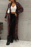 kamames Contrast Fringe Hem Open Front Long Cardigan