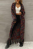 kamames Contrast Fringe Hem Open Front Long Cardigan