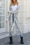 kamames Contrast Fringe Hem Open Front Long Cardigan