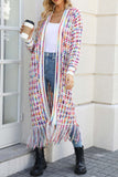 kamames Contrast Fringe Hem Open Front Long Cardigan