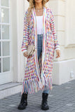 kamames Contrast Fringe Hem Open Front Long Cardigan