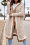 kamames Contrast Hoodie Open Front Long Cardigan