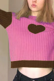 kamames Contrast Mock Neck Heart Graphic Ribbed Knit Tops