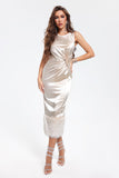 kamames Coral Feather Satin Midi Dress