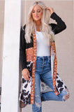 kamames Cow Print Patchwork Open Front Cardigan