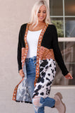 kamames Cow Print Patchwork Open Front Cardigan