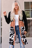 kamames Cow Print Patchwork Open Front Cardigan