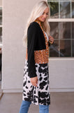 kamames Cow Print Patchwork Open Front Cardigan