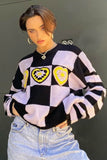 kamames Crew Neck Checker Crochet Sweater