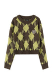 kamames Crew Neck Plaid Patchwork Sweater