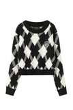 kamames Crew Neck Plaid Patchwork Sweater