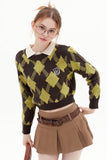 kamames Crew Neck Plaid Patchwork Sweater