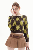 kamames Crew Neck Plaid Patchwork Sweater