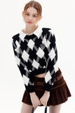 kamames Crew Neck Plaid Patchwork Sweater