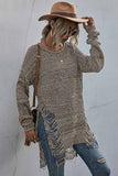 kamames Crew Neck Split Hollow Out Tassel Sweater