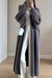 kamames Solid Color Fuzzy Long Cardigan