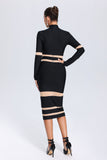 kamames Delisy Stripe Patchwork Bandage Midi Dress