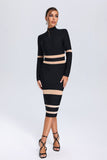 kamames Delisy Stripe Patchwork Bandage Midi Dress