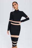 kamames Delisy Stripe Patchwork Bandage Midi Dress