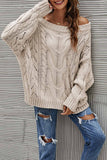 kamames Drop Shoulder Hollow Out Cable Knit Sweater