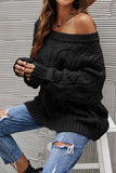 kamames Drop Shoulder Hollow Out Cable Knit Sweater