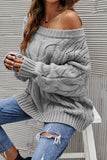 kamames Drop Shoulder Hollow Out Cable Knit Sweater