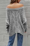 kamames Drop Shoulder Hollow Out Cable Knit Sweater