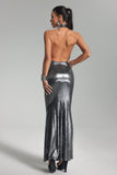 kamames Elle Metallic Halter Maxi Dress