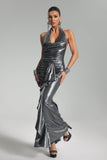 kamames Elle Metallic Halter Maxi Dress