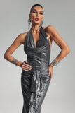 kamames Elle Metallic Halter Maxi Dress