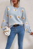 kamames Floral Embroidery Crew Neck Sweater