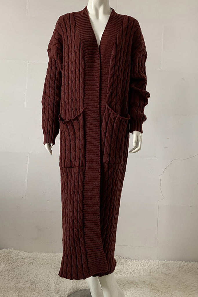 kamames Pocketed Cable Knit Long Cardigan