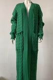 kamames Pocketed Cable Knit Long Cardigan