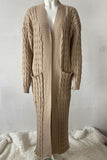 kamames Pocketed Cable Knit Long Cardigan