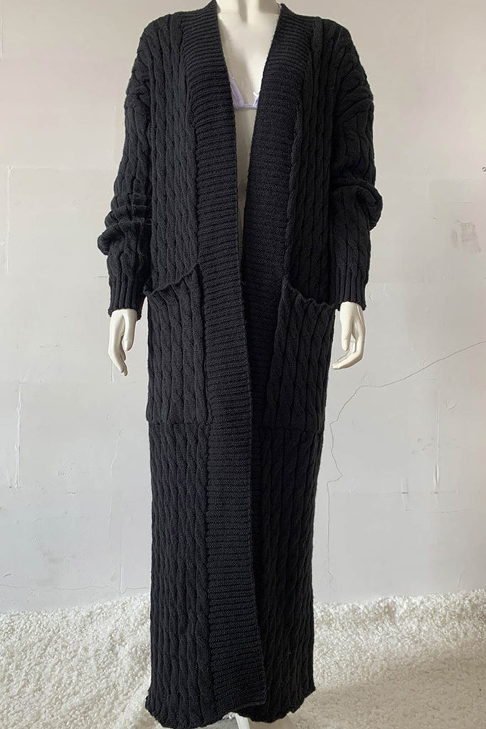 kamames Pocketed Cable Knit Long Cardigan