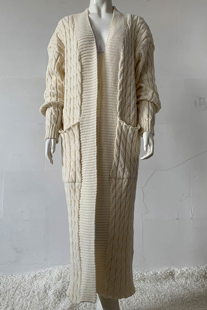 kamames Pocketed Cable Knit Long Cardigan