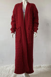 kamames Pocketed Cable Knit Long Cardigan