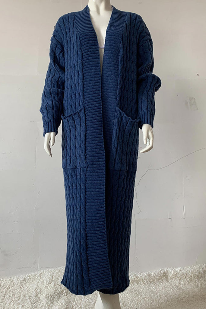 kamames Pocketed Cable Knit Long Cardigan