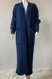kamames Pocketed Cable Knit Long Cardigan