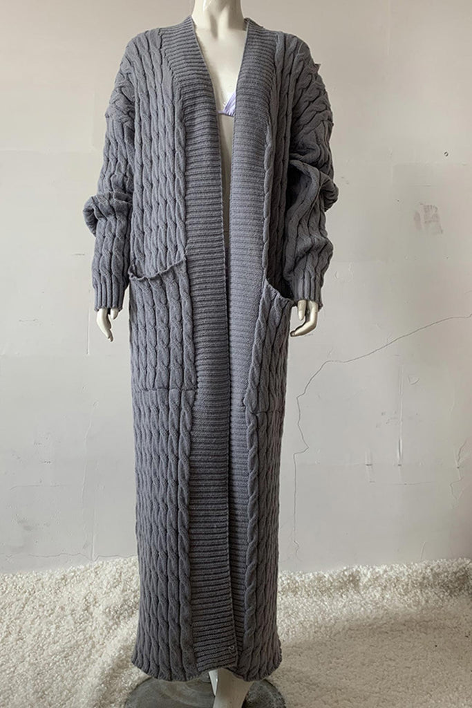 kamames Pocketed Cable Knit Long Cardigan