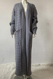 kamames Pocketed Cable Knit Long Cardigan