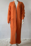 kamames Pocketed Cable Knit Long Cardigan