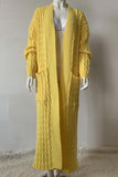 kamames Pocketed Cable Knit Long Cardigan