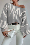 kamames Geometric Lantern Sleeve Knitted Sweater