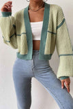 kamames Long Sleeve Open-Front Patchwork Knit Cardigan