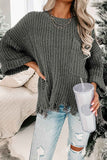 kamames Grey Distressed Loose Pullover Sweater