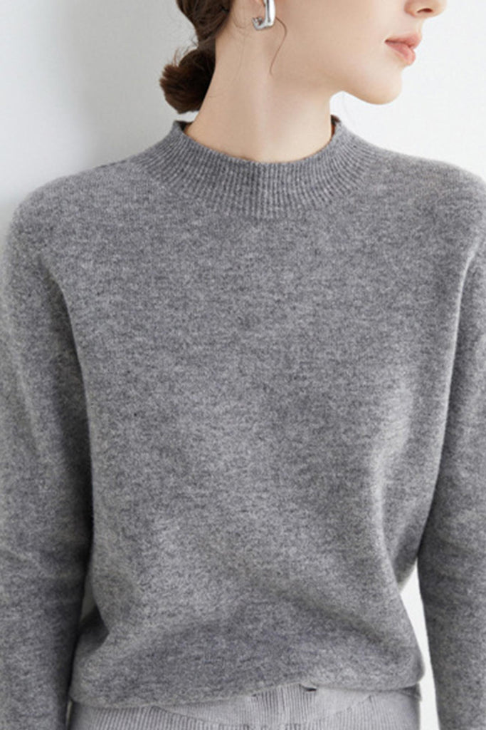 kamames Mock Neck Solid Color Wool Sweater